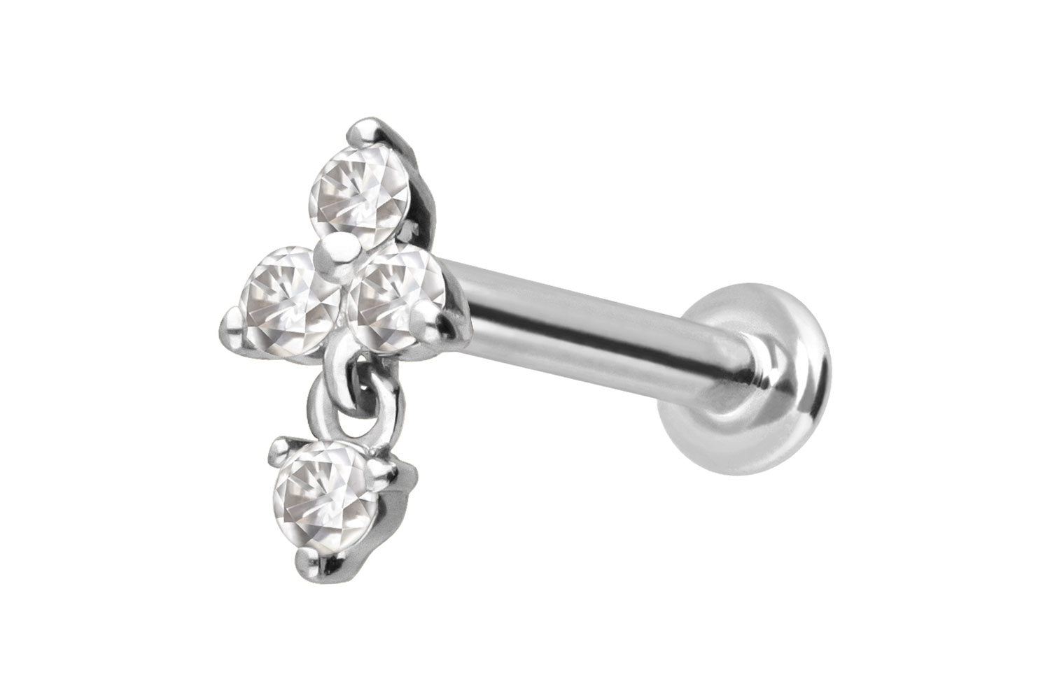 14 Karat Gold Labret Piercing mit Innengewinde MOISSANIT-BLUME + MOISSANIT